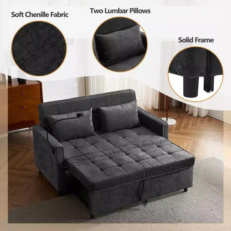 Bestier Canapé-lit convertible 56,9 po, canapé-lit rembourré avec USB et dossier réglable, lit pliant pour salon-noir