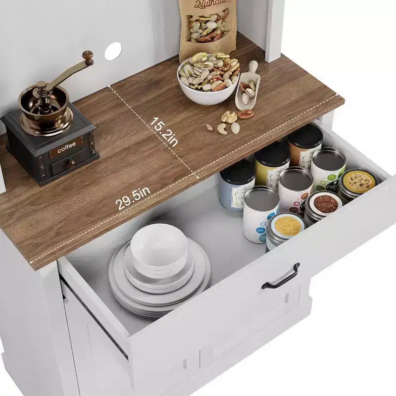 70.9 Armoire de cuisine haute, Armoire de rangement en bois avec support à micro-ondes, Armoire autonome, Meuble de bar à café