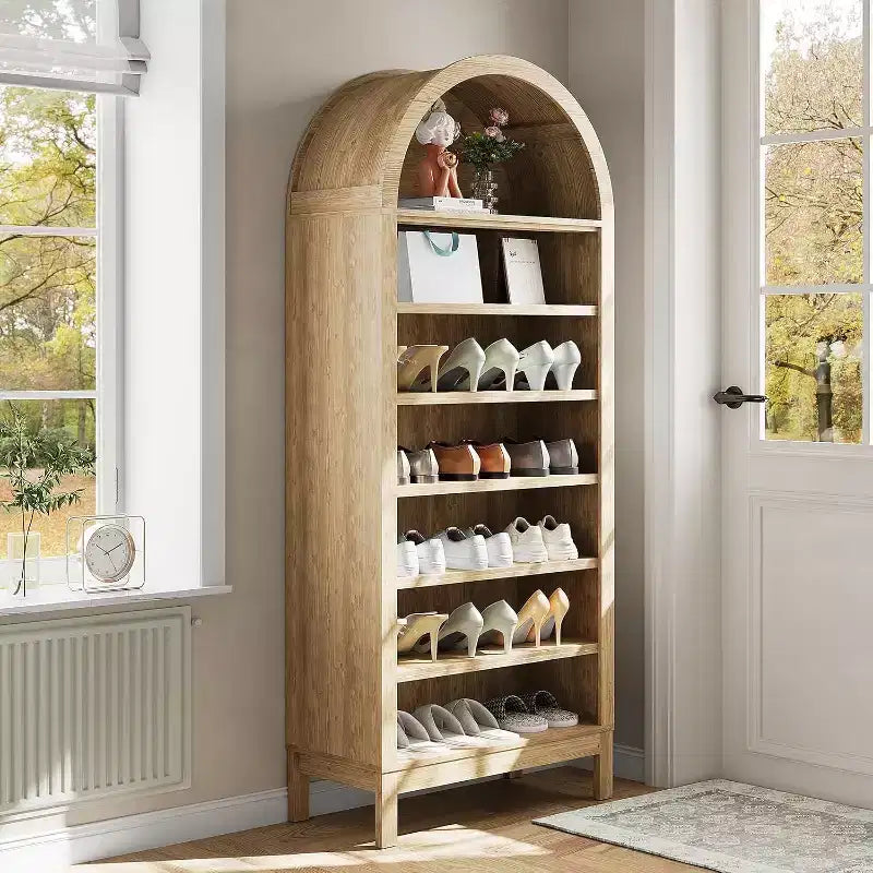 COZONY 71 Arched Shoe Cabinet, 7-Tier Adjustable Shoe Rack with Open Shelves, Entryway Organizer