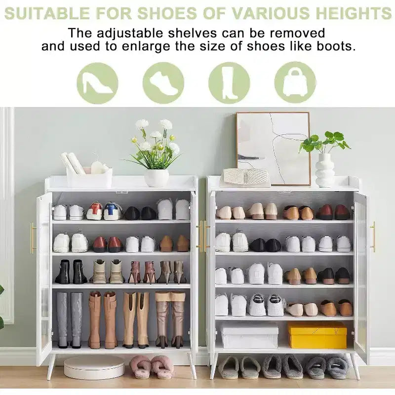 Meuble de rangement pour chaussures avec portes vitrées, Armoire à chaussures à 5 niveaux avec pieds de support robustes, Meuble de rangement pour chaussures pour salon, entrée