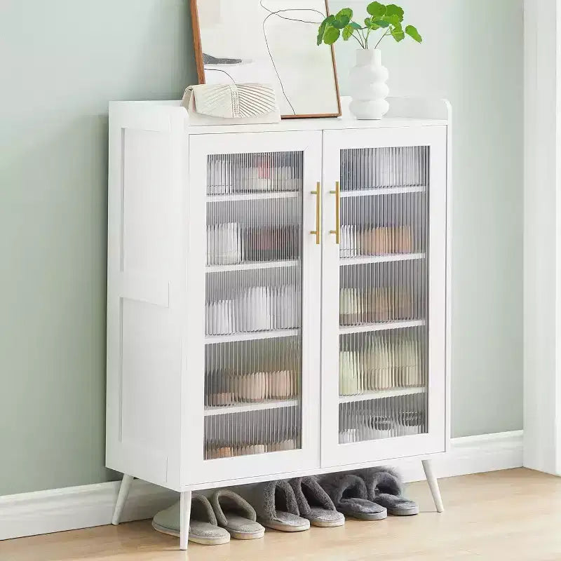 Meuble de rangement pour chaussures avec portes vitrées, Armoire à chaussures à 5 niveaux avec pieds de support robustes, Meuble de rangement pour chaussures pour salon, entrée