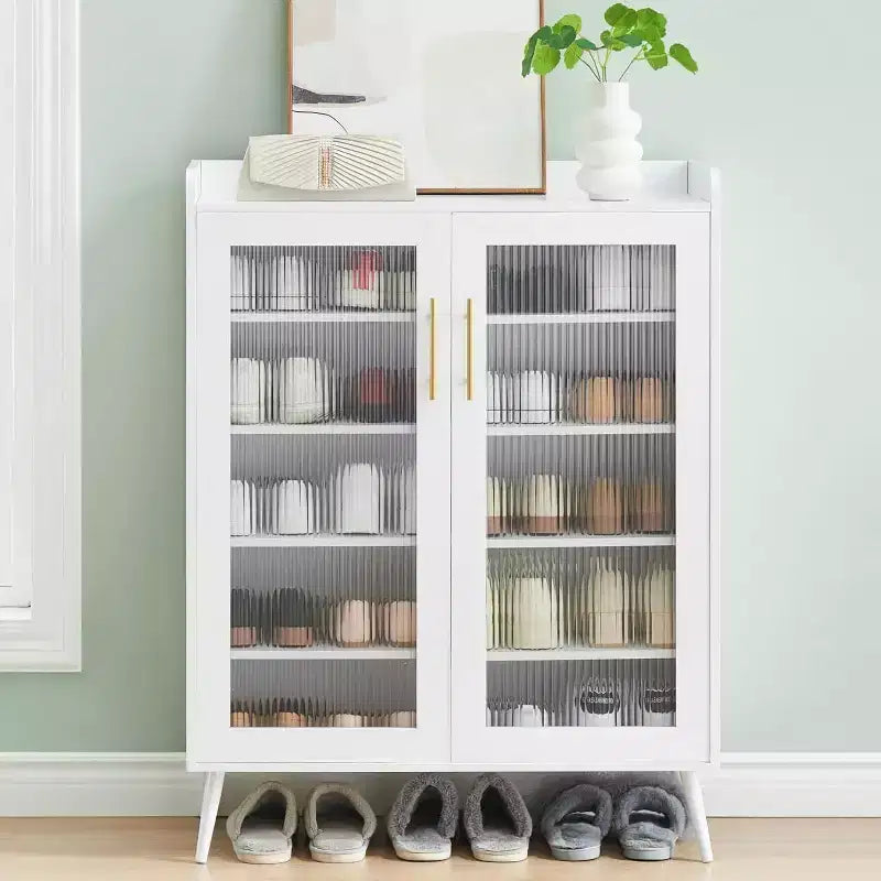 Meuble de rangement pour chaussures avec portes vitrées, Armoire à chaussures à 5 niveaux avec pieds de support robustes, Meuble de rangement pour chaussures pour salon, entrée