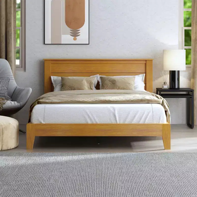Galano Queen Tiena Lencia Bed with Headboard  Amber Walnut