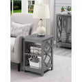 HomeStock Belmont Diamond End Table with Three Tier Shelves and Decorative Side Cut Outs, Contemporary Accent Storage Table for Living Room