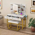 Makeup Vanity Desk Set 11 Bulbs And Mirror 4 Drawers and Built-in Shelves With Power Outlet 3 Adjustable Light Modes for Bedroom