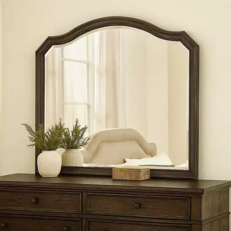 Royal Hampton 43.5 Inches Scalloped Mirror with Molded Details, Brown