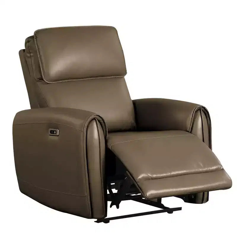 Royal Hampton Power Recliner Chair, Light Brown Faux Leather, Contoured Arms
