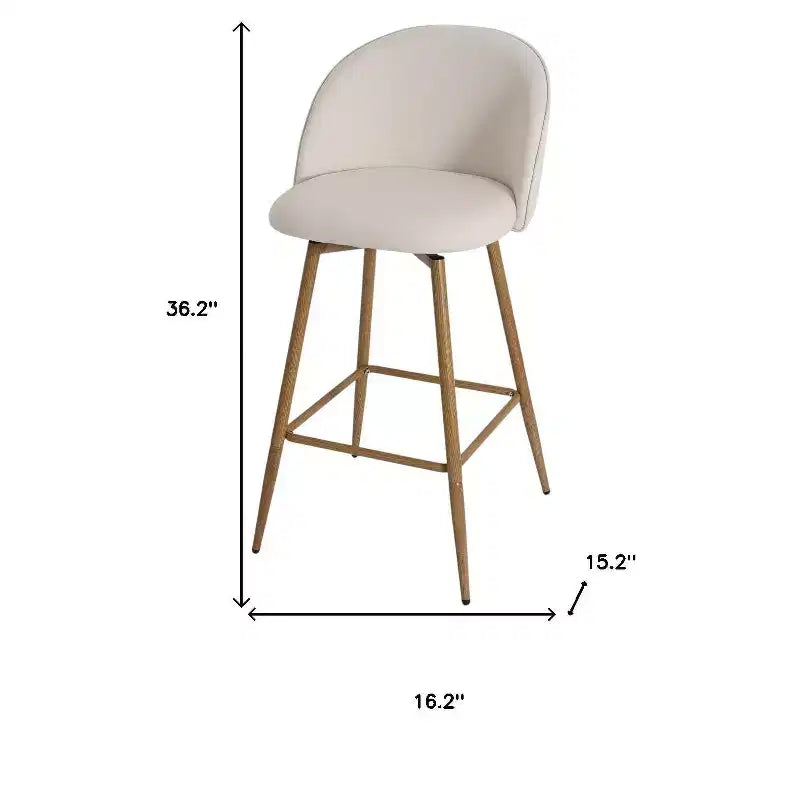 Chaise de bar pivotante HomeRoots 27, dossier bas, en tissu beige et chêne, et métal, hauteur comptoir