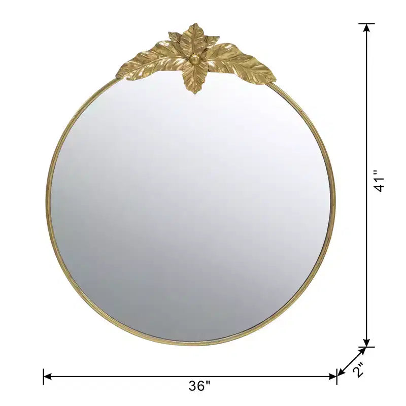 Miroir mural octogonal doré avec ornement feuille, fixation murale