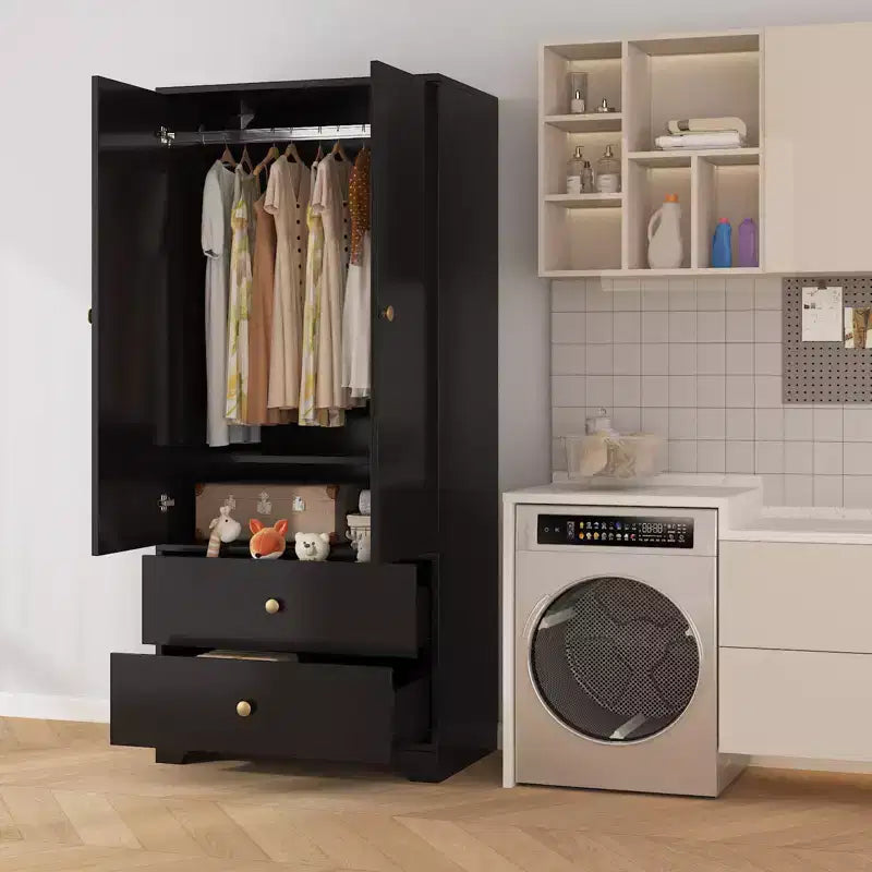 MDF 2-Door 2-Wardrobe Cabinet Flat Panel Design Durable and Stylish Storage Solution Perfect for Home Organization