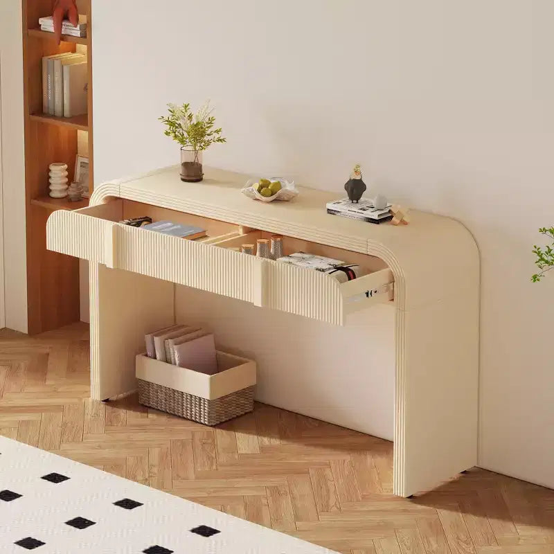 Clihome Table Console Moderne avec 2 Tiroirs de Rangement, Table d'Entrée Cannelée avec Silhouette Arrondie pour Couloir, Salon et Hall d'Entrée