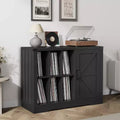 Farmhouse Record Player Stand, Black Barn Door Vinyl Storage Cabinet Holds 750 Albums, Media Console for Living Room