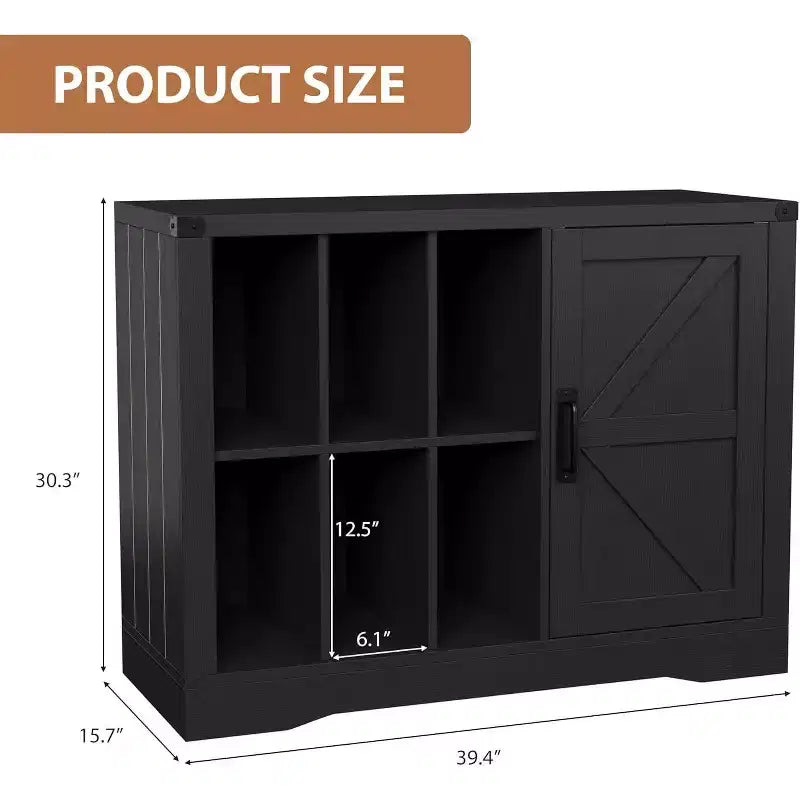 Farmhouse Record Player Stand, Black Barn Door Vinyl Storage Cabinet Holds 750 Albums, Media Console for Living Room