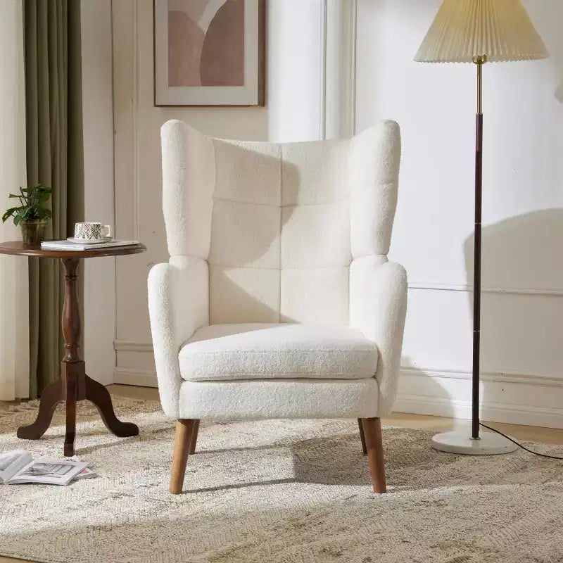Fauteuil d'appoint à oreilles en tissu peluche ivoire, 1 place
