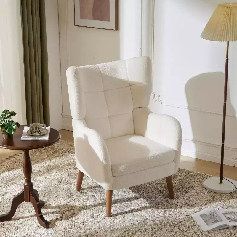 Fauteuil d'appoint à oreilles en tissu peluche ivoire, 1 place