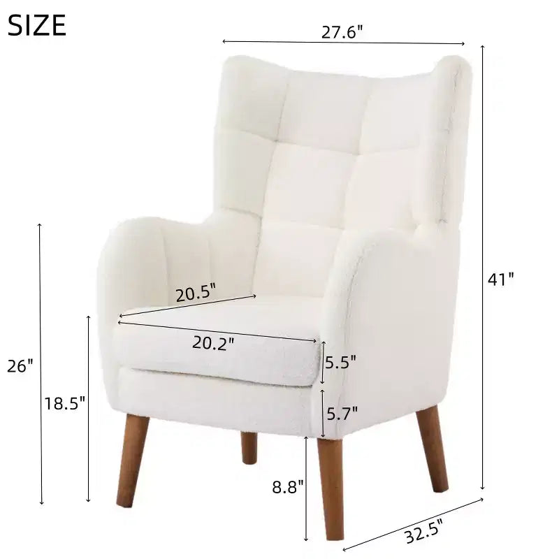 Fauteuil d'appoint à oreilles en tissu peluche ivoire, 1 place