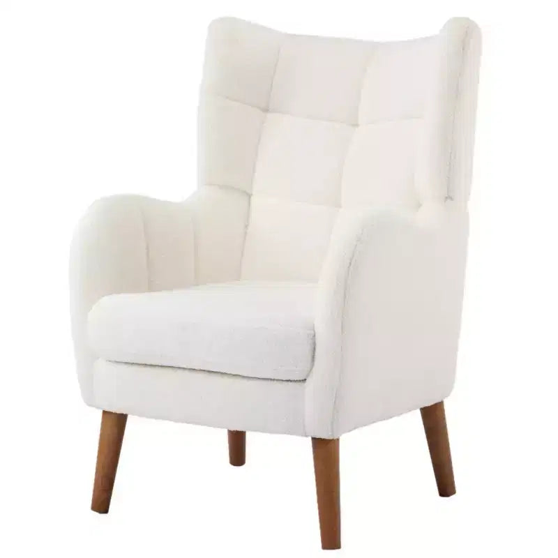 Fauteuil d'appoint à oreilles en tissu peluche ivoire, 1 place