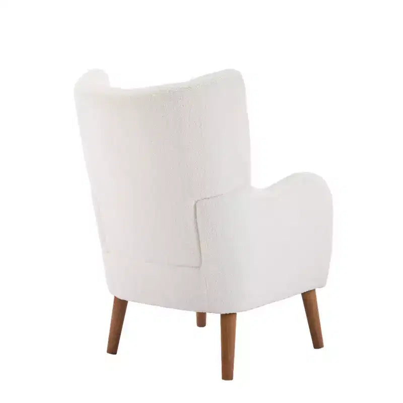 Fauteuil d'appoint à oreilles en tissu peluche ivoire, 1 place