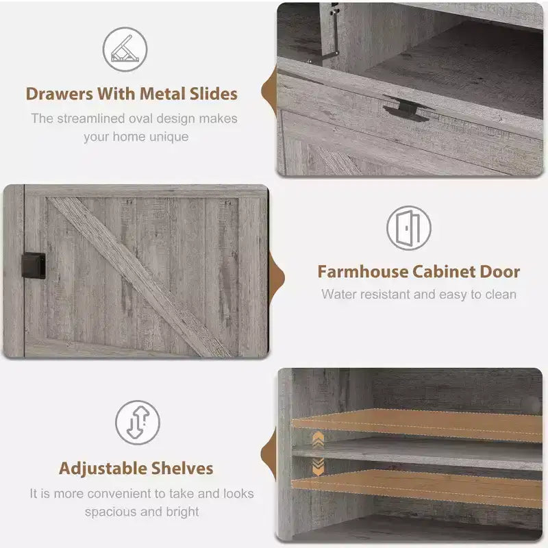 TV Stand for Tv Up to 203.2 cm, Farmhouse Entertainment Center with Storage Drawer, Television Consoles Stands for Living Room, Bedroom