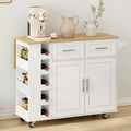 FAMYYT White Solid Rubber Wood Top 16.93 in. Kitchen Island Cart with 2 Door Cabinet and 2 Drawers