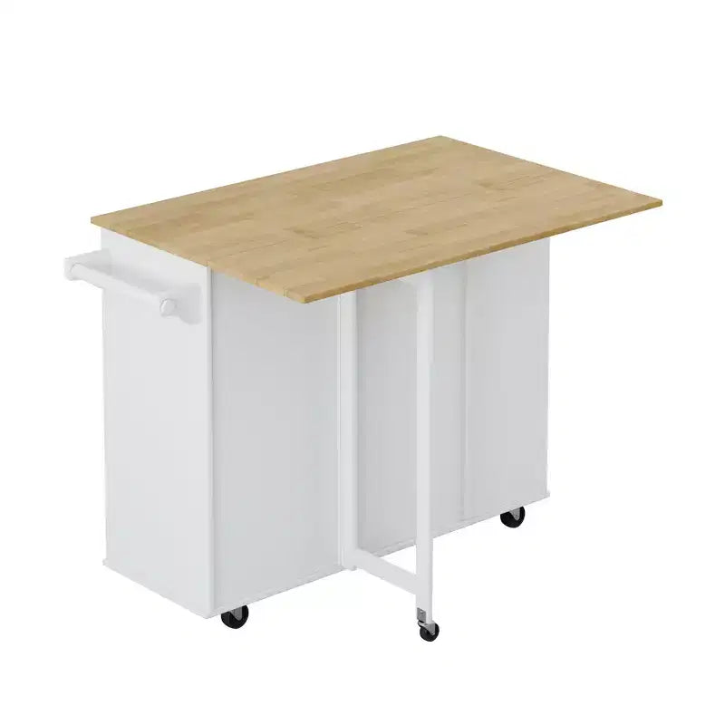 FAMYYT Chariot d'îlot de cuisine 42,9 cm avec plateau en bois d'hévéa massif blanc, 1 meuble à 2 portes et 2 tiroirs