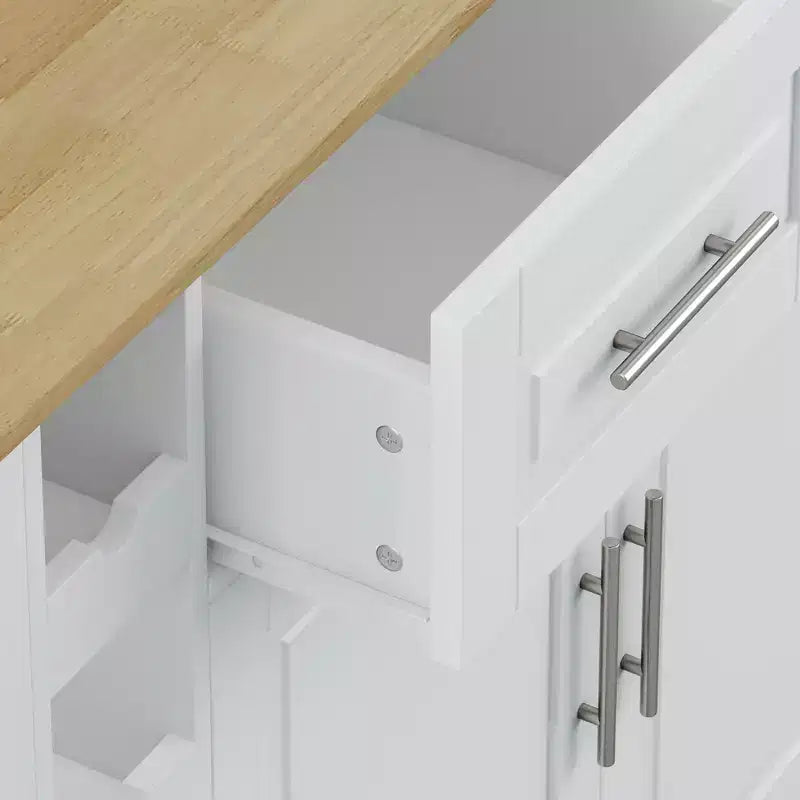 FAMYYT Chariot d'îlot de cuisine 42,9 cm avec plateau en bois d'hévéa massif blanc, 1 meuble à 2 portes et 2 tiroirs