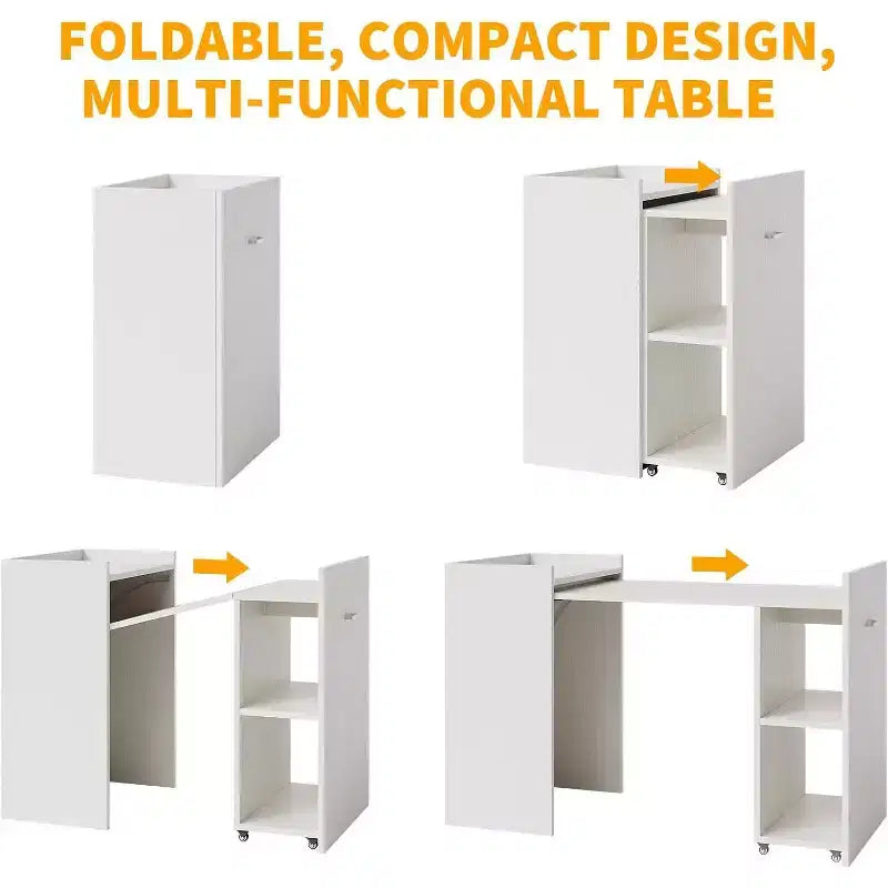 Bureau d'ordinateur pliant compact avec tiroir et étagères de rangement, petit bureau de télétravail pour l'étude, le jeu, la chambre d'étudiant et l'appartement