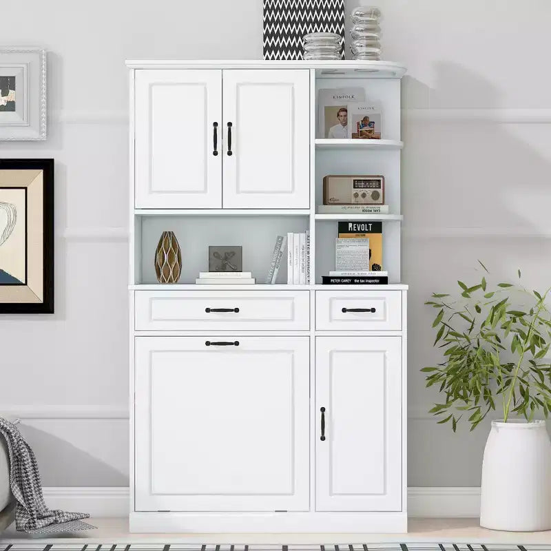 GDFStudio Camden Modern Tall Wood Storage Cabinet with Adjustable Shelves, Flip Drawer and Doors