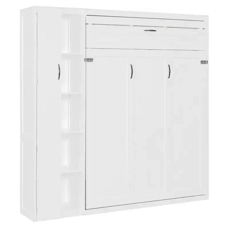 Lit escamotable moderne Luxystar Queen size avec 5 étagères, armoire et lumières LED
