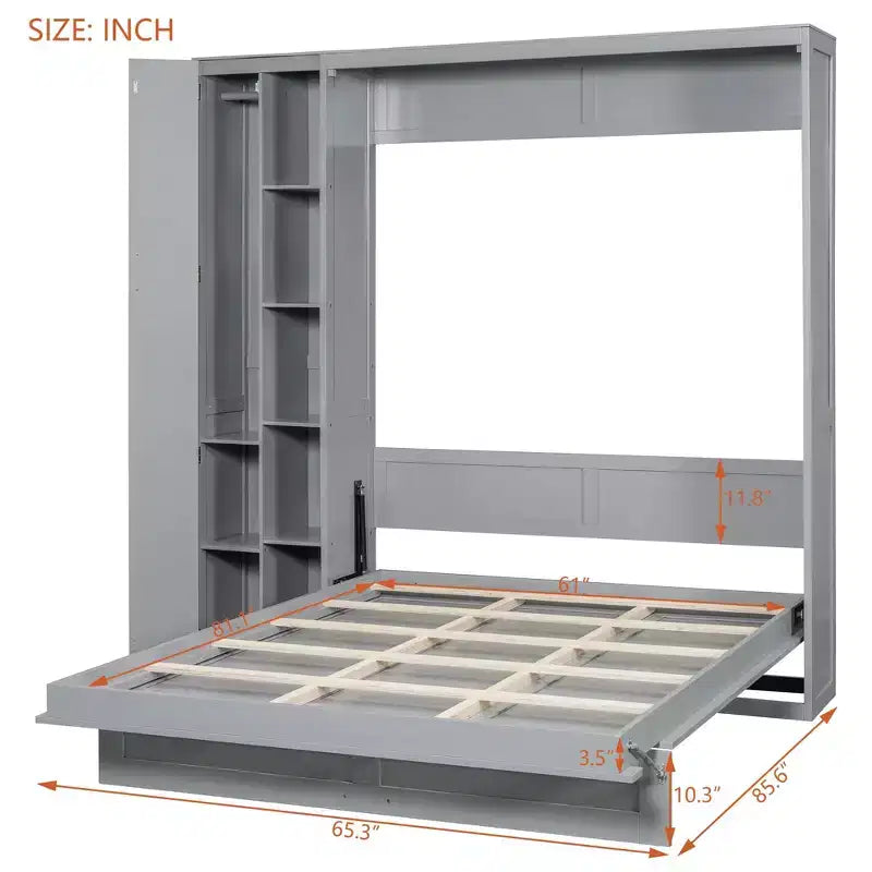Lit escamotable moderne Luxystar Queen size avec 5 étagères, armoire et lumières LED
