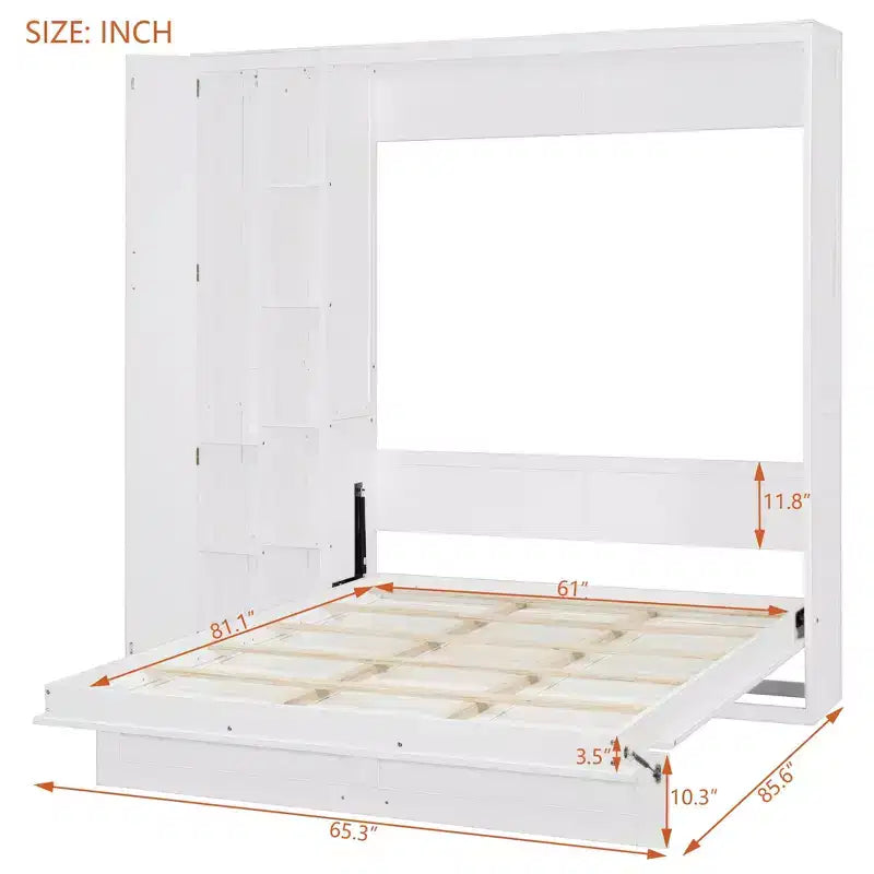 Lit escamotable moderne Luxystar Queen size avec 5 étagères, armoire et lumières LED
