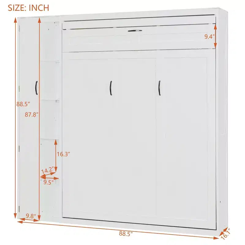 Lit escamotable moderne Luxystar Queen size avec 5 étagères, armoire et lumières LED