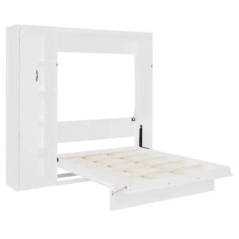Lit escamotable moderne Luxystar Queen size avec 5 étagères, armoire et lumières LED