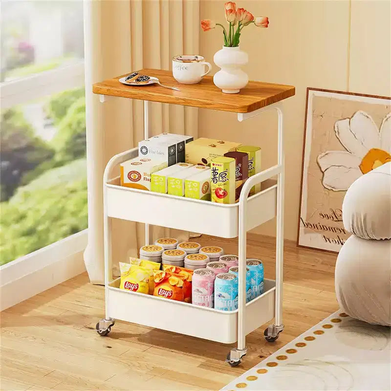 Desservante roulante à 3 niveaux avec plateau – Noir/Blanc, 3 niveaux, utilisation multi-pièces