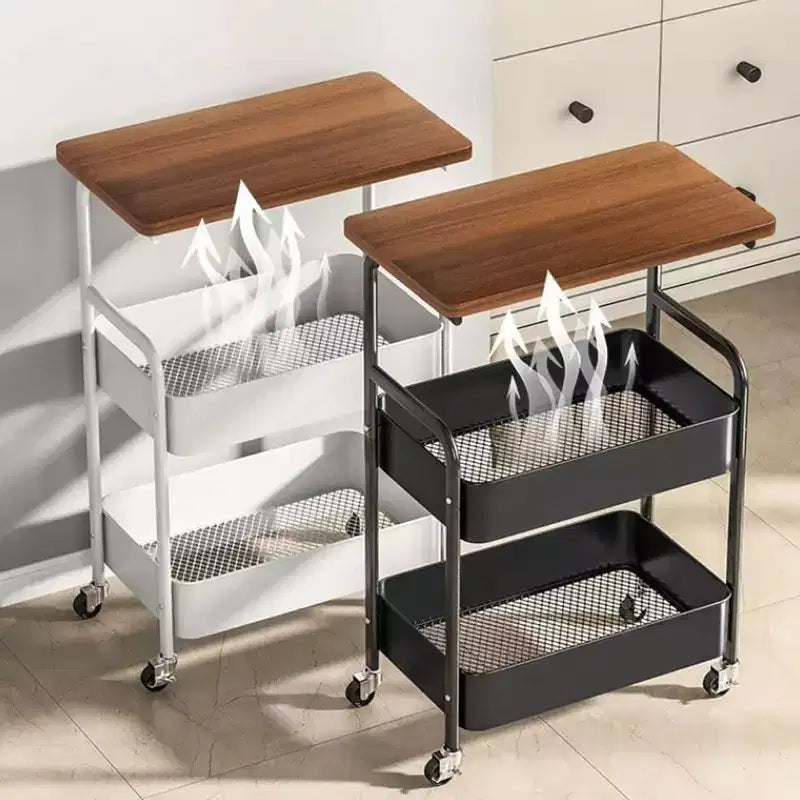 Desservante roulante à 3 niveaux avec plateau – Noir/Blanc, 3 niveaux, utilisation multi-pièces
