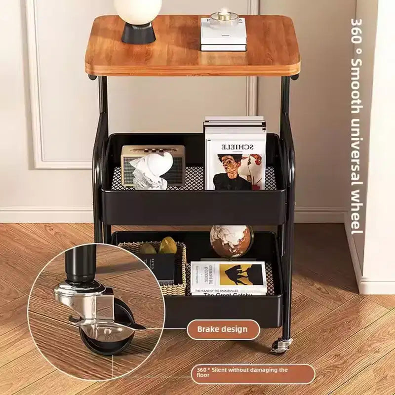 Desservante roulante à 3 niveaux avec plateau – Noir/Blanc, 3 niveaux, utilisation multi-pièces