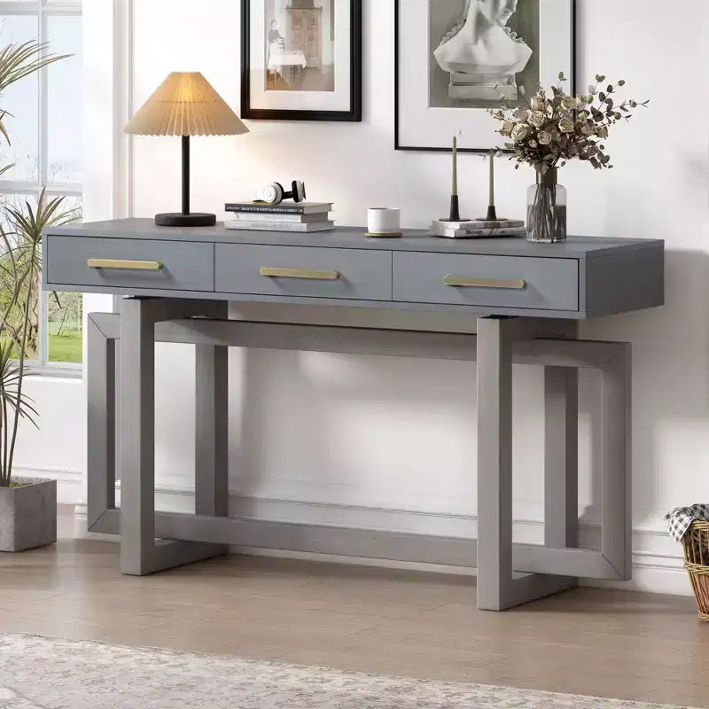 Console moderne avec 3 tiroirs – Noir / Gris / Blanc – 145 cm de large