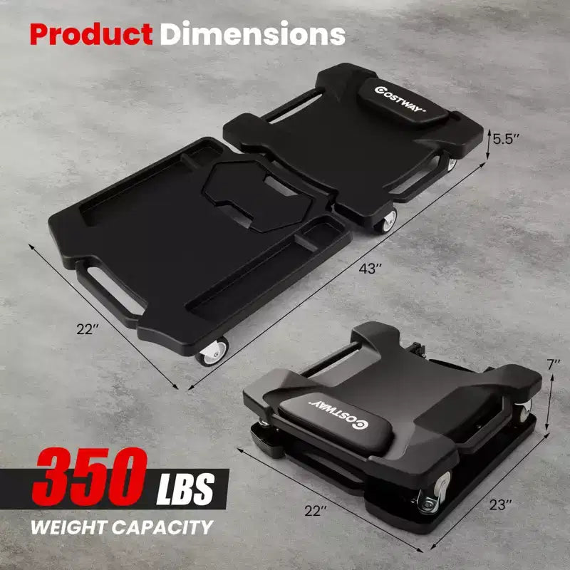 Costway Chariot de mécanicien 43 pouces avec appui-tête rembourré et plateaux à outils, charge maximale 159 kg, noir