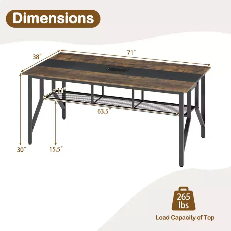 Costway Table de conférence 1 ou 2 pièces de 1,80 m avec passe-câbles et étagère de rangement pour salle de réunion et bureau
