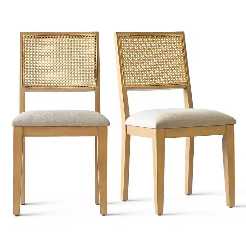 Lot de 2 chaises de salle à manger sans accoudoirs, dossier en rotin tressé, cadre en bois – Noir / Naturel