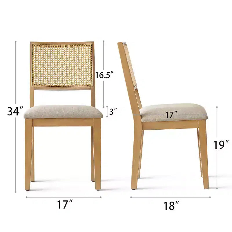 Lot de 2 chaises de salle à manger sans accoudoirs, dossier en rotin tressé, cadre en bois – Noir / Naturel