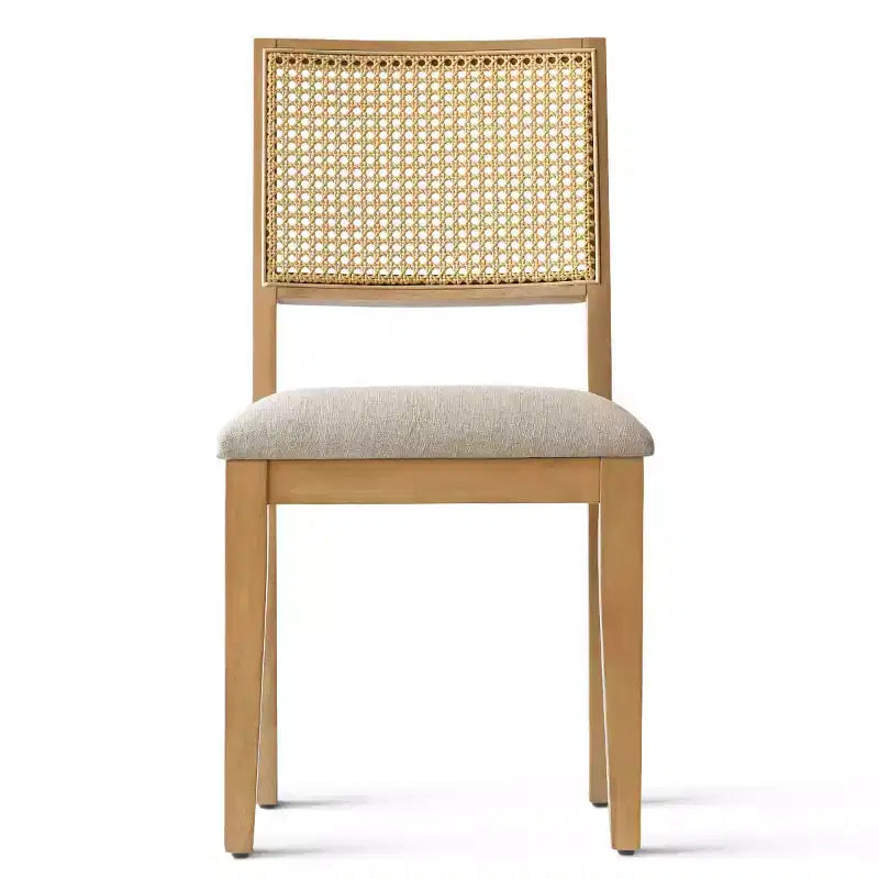 Lot de 2 chaises de salle à manger sans accoudoirs, dossier en rotin tressé, cadre en bois – Noir / Naturel