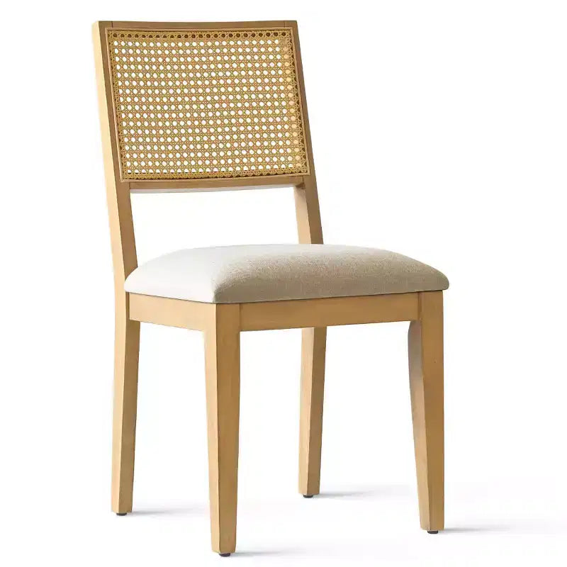 Lot de 2 chaises de salle à manger sans accoudoirs, dossier en rotin tressé, cadre en bois – Noir / Naturel