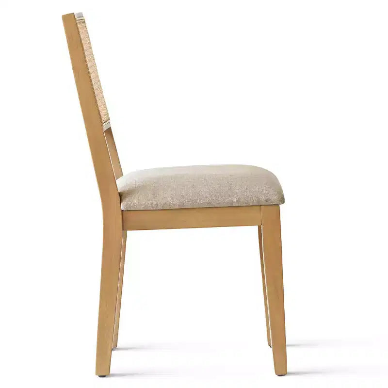 Lot de 2 chaises de salle à manger sans accoudoirs, dossier en rotin tressé, cadre en bois – Noir / Naturel