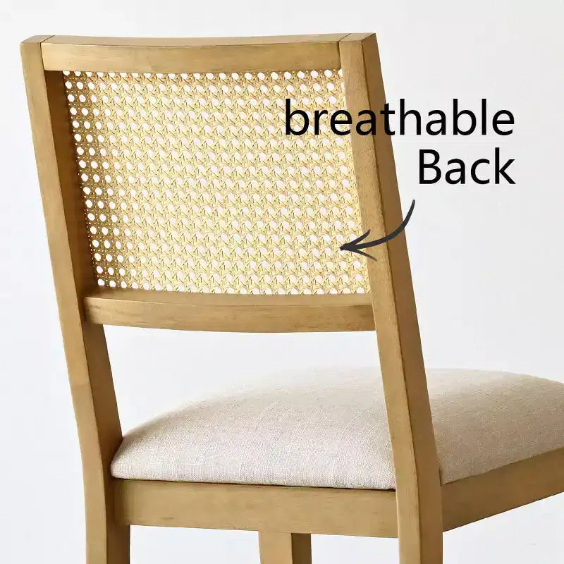 Lot de 2 chaises de salle à manger sans accoudoirs, dossier en rotin tressé, cadre en bois – Noir / Naturel