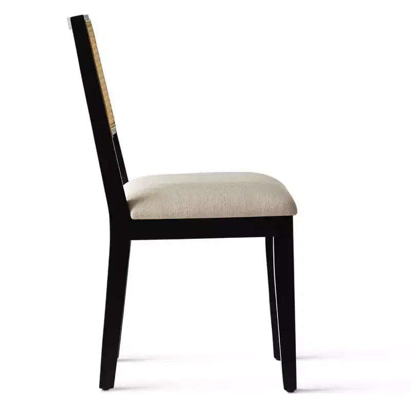 Lot de 2 chaises de salle à manger sans accoudoirs, dossier en rotin tressé, cadre en bois – Noir / Naturel