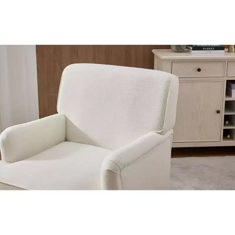 Fauteuil rembourré en tissu de lin TUYOHW, fauteuil de salon avec pieds antiques en bois massif, fauteuil d'appoint pour salon, chambre, coin lecture
