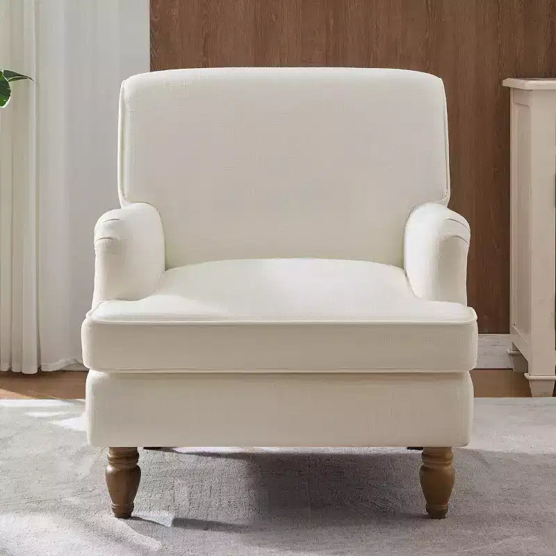 Fauteuil rembourré en tissu de lin TUYOHW, fauteuil de salon avec pieds antiques en bois massif, fauteuil d'appoint pour salon, chambre, coin lecture