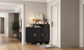 JVNOXK Stylish and elegant shoe cabinet, cream-colored storage sideboard with adjustable shelves and solid wood legs, black