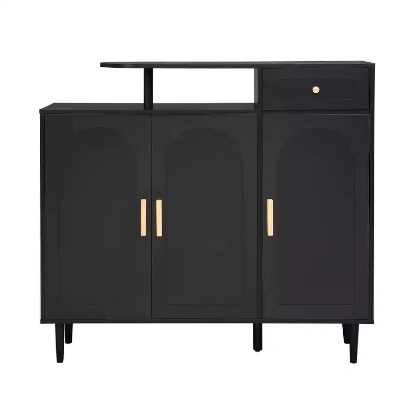 Meuble à chaussures à double porte noir crème avec étagère réglable et tiroir
